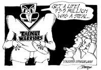 Cartoon titled Get a life! $3.5 million was a steal.
