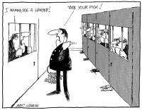 Cartoon titled “I wanna see a lawyer”