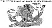 Cartoon titled The Pitiful Plight of Labor in New Zealand